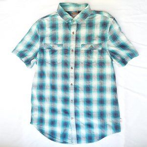 St Johns Bay Outdoor Shirt Mens Medium M Green Blue Plaid
